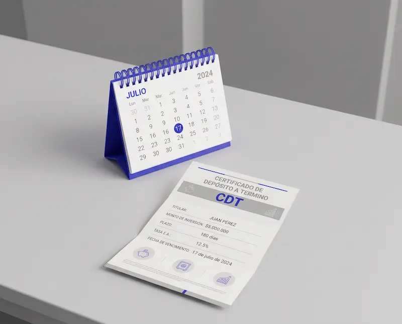 Calendario y celular con información para comparar plazos de un CDT