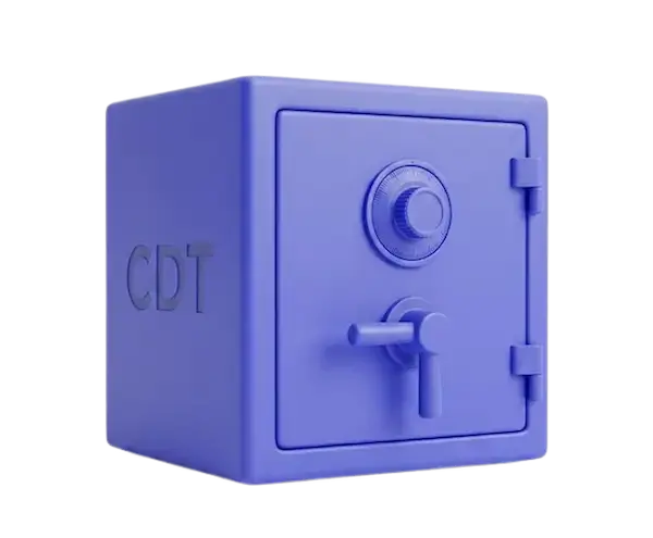 Caja fuerte azul que representa la protección y seguridad de una inversión en CDT