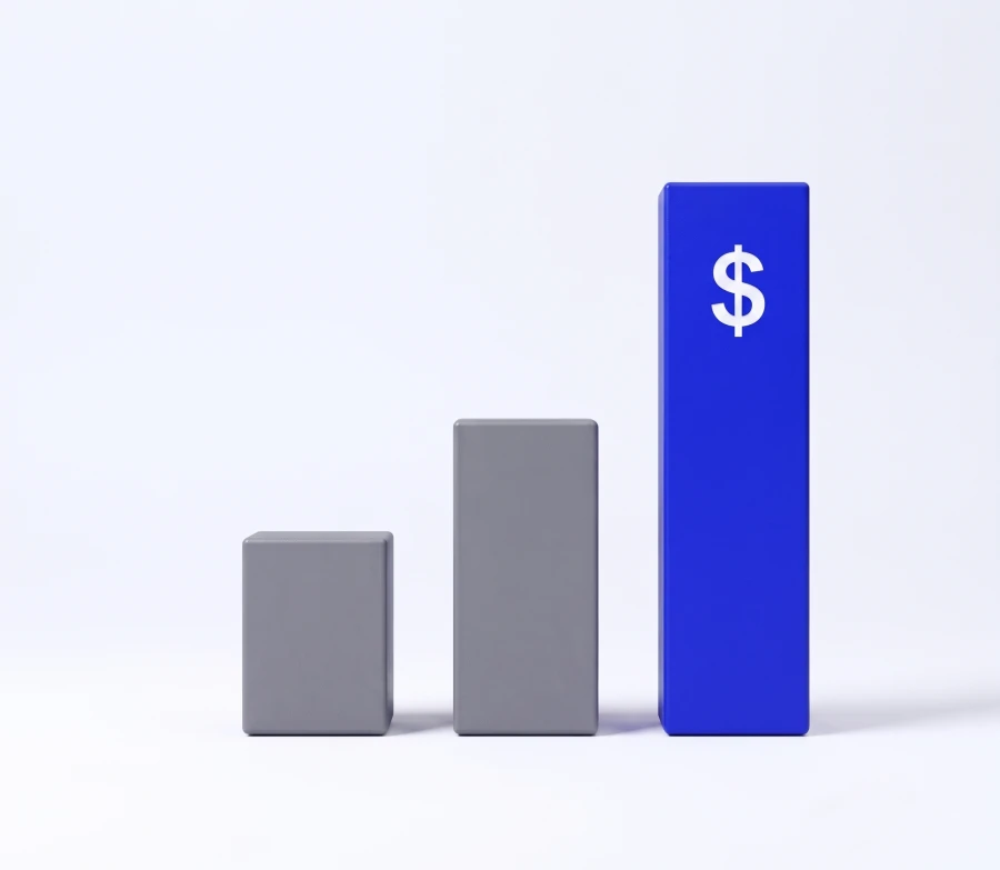 Barras tridimensionales en gris y azul con un signo de dólar, ilustración del ranking mensual de tasas de CDT en octubre de 2026