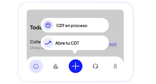 Multimenú de la app abierto sobre la barra de navegación, con los accesos CDT en proceso y Abre tu CDT