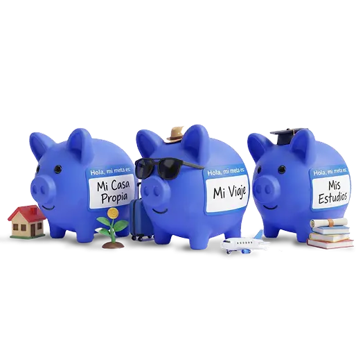 Tres alcancías de cerdito con los ahorros de MejorCDT